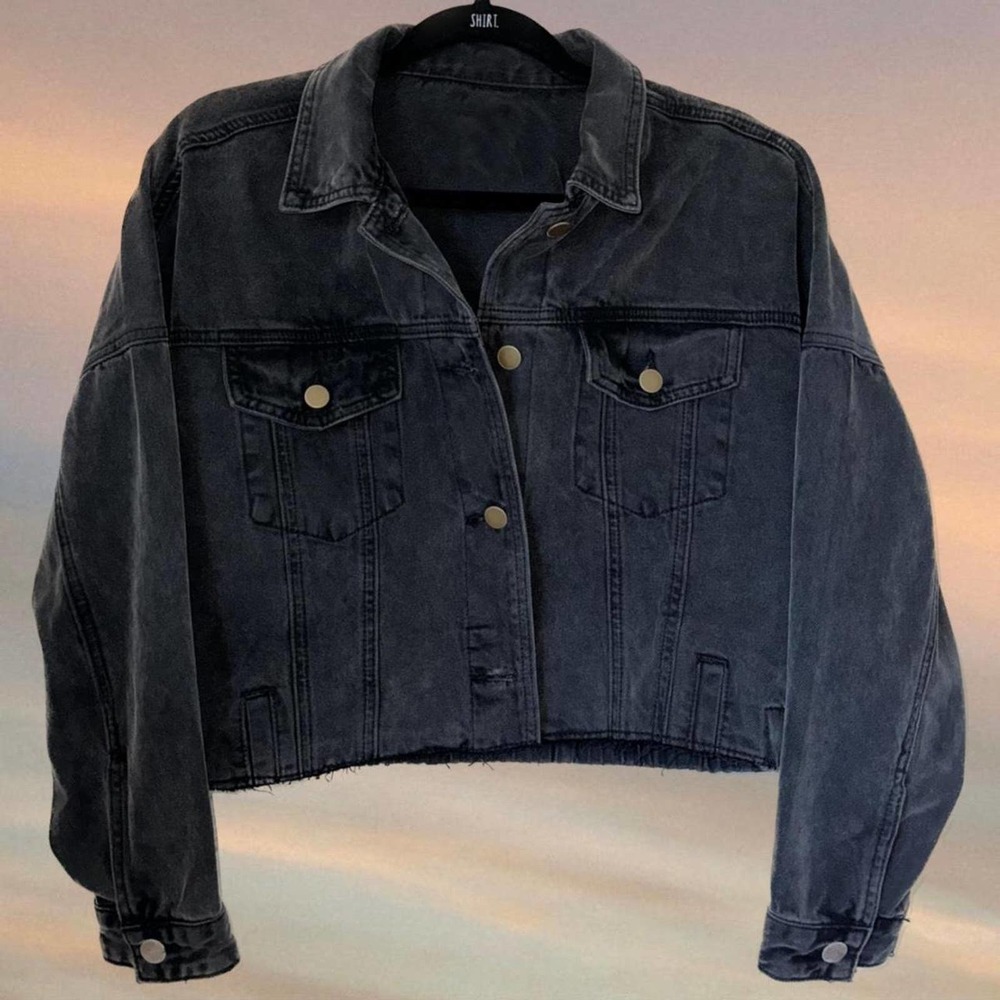 Thrifted Cropped Black Jean Jacket